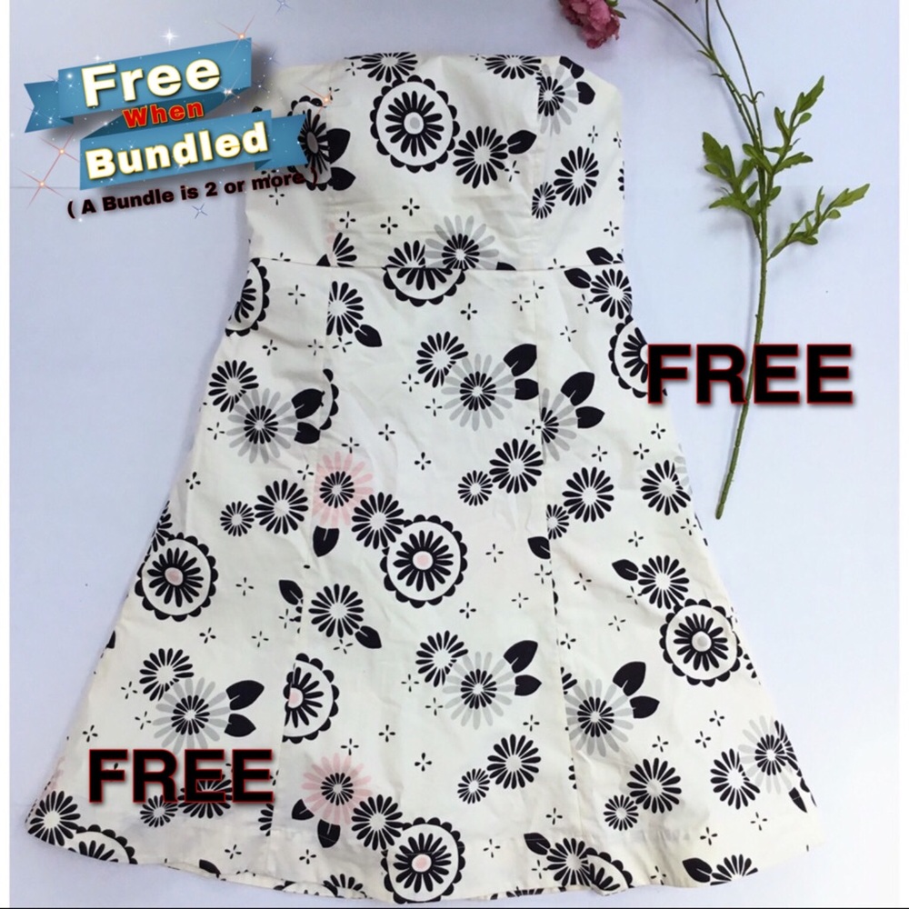 ❤️ Gap Cream & Black Stretch Strapless Ivory Geometric Flowers